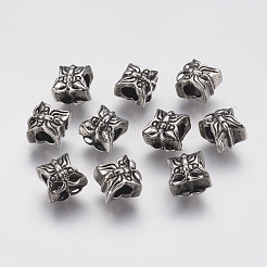 イオンプレーティング（IP）304ステンレススチールヨーロピアンビーズ  大穴ビーズ  蝶  アンティークシルバー  9.5x10x9mm  穴：4.5mm&nbsp;STAS-J022-077AS