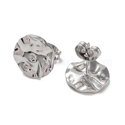 変色しない304ステンレススチールの質感のあるフラットラウンドイヤリング（女性用）  ステンレス鋼色  12mm&nbsp;EJEW-P234-11P