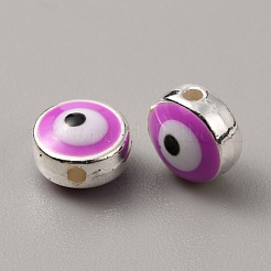 CCBプラスチックビーズ  両面エナメル付き  ナザールボンジュウ付きフラットラウンド  ミディアム蘭  8x5mm  穴：1.5mm&nbsp;FIND-WH0038-89A-05