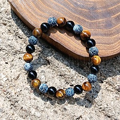 Natural Tiger Eye & Black Onyx & Snakeskin Agate Beaded Stretch Bracelets for Women and Men&nbsp;CG8049