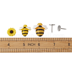 DIYの家具の装飾の作り用  樹脂カボションとアイアンフラットヘッドネイル付き  ソファフォームネイル  蜂と花  きいろ&nbsp;DIY-TA0002-51P