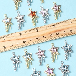 16色ラックメッキ合金アクリルパーツ2個  スターのチャーム  プラチナ·ゴールデン  30.5x16.5x5.5mm  穴：1.8mm  8個/カラー&nbsp;FIND-FS0003-40