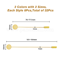 32個4スタイルの真鍮ラペルピンベースセッティング  丸皿付き  プラチナ·ゴールデン  76~104mm  ピン：1mm  トレイ：10mm  8個/スタイル&nbsp;KK-FH0006-58