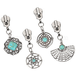 16Pcs 4 Styles Alloy with Synthetic Turquoise Zipper Pulls&nbsp;HJEW-TAC0098