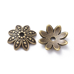 チベット風ビーズキャップ  合金  カドミウムフリー＆ニッケルフリー＆鉛フリー  花  アンティークブロンズカラー  15x4mm  穴：2mm  約1120個/1000g&nbsp;TIBEB-LF1027YKG-AB-FF