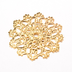 アイアン製コネクター  エッチングされた金属装飾  花  ライトゴールド  48x47x2~3mm  穴：2mm&nbsp;X-IFIN-Q118-26KC