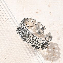 女性用スターリングシルバーオープンカフリング  アンティークシルバー  スター  7.5mm  調整可能&nbsp;RJEW-R008-01AS-06
