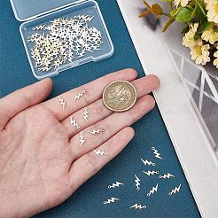 100個2色真鍮チャーム  ライトニング  ゴールデン＆シルバー  12x4x0.5mm  穴：1mm  50個/カラー&nbsp;KK-HY0001-27