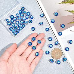 合金ビーズ  エナメル  ナザールボンジュウ付きフラットラウンド  プラチナ  ブルー  10x6mm  穴：1.2mm  40~50個/箱&nbsp;ENAM-NB0001-09P
