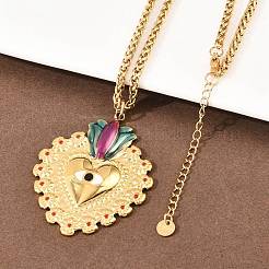 304 Stainless Steel Enamel Heart Pendant Wheat Chain Necklaces&nbsp;NJEW-P430-04A-G
