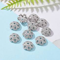 Eco-Friendly 6-Petal Flower Brass Micro Pave Cubic Zirconia Bead Caps&nbsp;ZIRC-M098-01P-FF