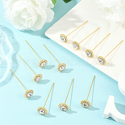 合金クリスタルラインストーンヘッドピン16個  結婚式の花束の装飾用  ゴールドカラー  13.5~14mm&nbsp;FIND-SP0004-63G