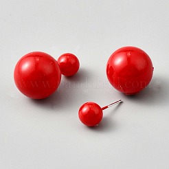 プラスチックの丸型スタッドピアス  丸玉スタンドピアス  プラチナ  レッド  16mm&nbsp;EJEW-WH0001-75D