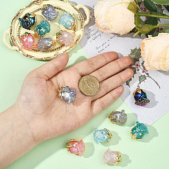 14個 7色UVメッキ不透明アクリルビーズ  虹色の  ローズ  金合金のパーツとグリッターパウダーを使用  ミックスカラー  23x20.5x16mm  穴：1.6~1.8mm  2個/カラー&nbsp;MACR-SC0002-53