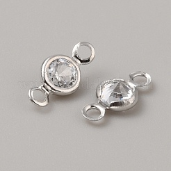 真鍮舗装クリアキュービックジルコニアコネクタチャーム  フラットラウンドいリンク  プラチナ  10x4.5x2.5mm  穴：1.4mm&nbsp;FIND-WH0148-052