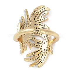 Leaf Brass Micro Pave Clear Cubic Zirconia Open Cuff Ring for Women&nbsp;RJEW-Q819-04G