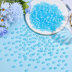 1000個透明アクリルビーズ  水平穴  混合文字  フラットラウンド  ディープスカイブルー  7x4mm  穴：1.5mm&nbsp;TACR-ME0001-08B