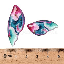 4個4スタイル透明エポキシ樹脂ペンダント  花柄の翼  スパンコールと金箔付き  ライトブルー  29~39x14〜X 2.5mm  穴：1mm&nbsp;RESI-B032-05A
