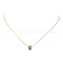 Brass Micro Pave Black Cubic Zirconia Column Bead and Love Disc Pendant Cable Chain Necklaces&nbsp;NJEW-JN05767