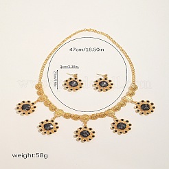 合金とガラスのペンダントネックレスとスタッドダングルイヤリングセット  花  ブラック  ネックレス：18.50インチ（47cm）&nbsp;FS-WGC8D08-01