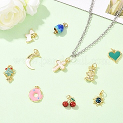 10種類のスタイルのエナメルペンダント10個  本物の 18K 金メッキの真鍮パーツとジャンプ リング付き  鉛フリー＆カドミウムフリー  ミックスカラー  11~18.5x8~14.5x1.5~7mm  丸カン：5x0.8ミリ  3~4.2mm内径  1個/スタイル&nbsp;KK-YW0004-51