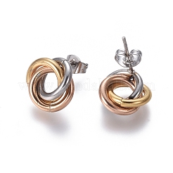 304ステンレススチールスタッドピアス  低刺激性のイヤリング  連動リング  耳ナッツ  マルチカラー  13mm  ピン：0.8mm  6のペア/カード&nbsp;EJEW-L241-02C
