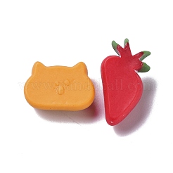 オペーク樹脂カボション  DIY装飾用  猫といちご  ミックスカラー  カタログ番号：13x17.5x7mm  イチゴ：23x12x9.5mm&nbsp;RESI-K012-02