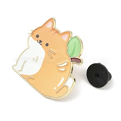 オレンジ色のエナメルピンが付いた猫の形  バックパック、洋服袋、衣類用の合金製ラペルピンバック  オレンジ  28x30mm&nbsp;JEWB-I052-02G-03