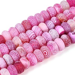 天然石風化瑪瑙ビーズ連売り  染め＆加熱  ロンデル  ショッキングピンク  7.5~9x4.5~5.5mm  穴：0.7~0.8mm  約71~72個/連  13.39~13.58インチ（34~34.5cm）&nbsp;G-N357-13A-03