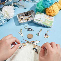 Cat Alloy Enamel Locking Stitch Markers & Needle Cap Set&nbsp;HJEW-NB00142