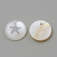 淡水シェルペンダント  フラットラウンド  プラチナ  16x3.5~4mm  穴：1.2mm&nbsp;X-SHEL-Q010-P