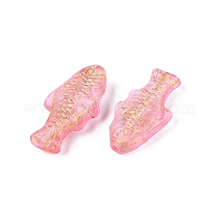 ベーキングペイント透明ガラスビーズ  魚  ゴールドライン入り  ピンク  24.5~25x12~12.5x6~7mm  穴：1~1.2mm&nbsp;DGLA-N018-22F