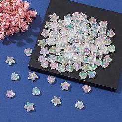 100個2スタイル環境にやさしい透明アクリルビーズ  ハート/スター  染め  ABカラー  クリアAB  8~10x8~10x3~4mm  穴：1.5mm  50個/スタイル&nbsp;TACR-YW0001-86A