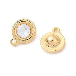 真鍮製ガラスチャーム  フラットラウンド  ニッケルフリー  18KGP本金メッキ  多面カット  透明  9x7.5x4mm  穴：1mm&nbsp;KK-P340-11G-01