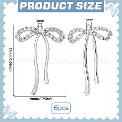 ラインストーンペンダント付き真鍮6個  蝶結び  プラチナ  27x19x2mm  穴：1mm&nbsp;KK-BC0014-26P