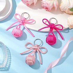 3Pcs Polyester and 304 Stainless Steel Braid Ball Keychains&nbsp;KEYC-JKC01117