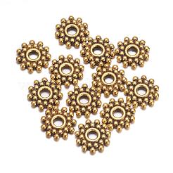 チベット風スペーサービーズ  カドミウムフリー＆鉛フリー  花  アンティーク黄金  サイズ：直径約9mm  穴：2.5mm&nbsp;GAA119