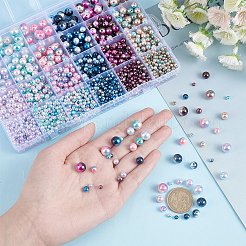 レインボーABSプラスチックイミテーションパールビーズ  グラデーションマーメイドパールビーズ  ラウンド  ミックスカラー  4~10x3.5~9mm  穴：1.2~1.6mm  2010個/箱&nbsp;KY-PH0001-57