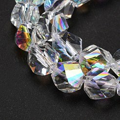 ガラス模造オーストリアクリスタルビーズ  多面カット  ツイスト  クリアAB  10x7.5mm  穴：1.5mm  約49個/連  15.94''（40.5センチメートル）&nbsp;GLAA-F108-08A-1