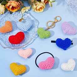 10個 10色 ハート ハンドメイド かぎ針編み コットン オーナメント アクセサリー  diyの裁縫工芸品の装飾用  ミックスカラー  41x54x22.5mm  1pc /カラー&nbsp;AJEW-DC0003-30
