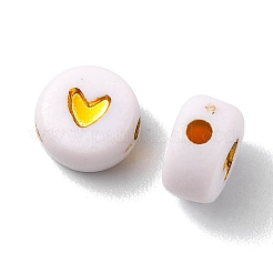 メッキアクリルビーズ  ライン入り  ハート付きフラットラウンド  ホワイト  6.5~7x3.7mm  穴：1.8mm&nbsp;PACR-YW0001-13