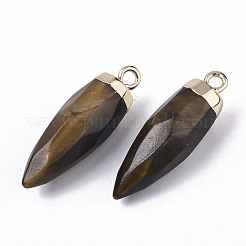 Top Golden Plated Natural Tiger Eye Pointed Pendants&nbsp;G-S359-078A