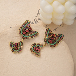 Butterfly Alloy & Rhinestone Dangle Stud Earrings&nbsp;FS-WGE670D-01
