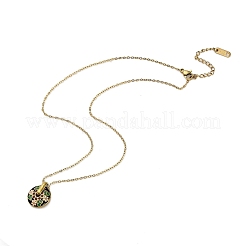 304 Stainless Steel Enamel Flat Round Necklaces for Women&nbsp;NJEW-Q028-01B-G