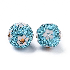 樹脂粘土ラインストーンビーズ  パヴェボールディスコビーズ  花の丸  アクアマリン  16mm  穴：1.6~1.8mm&nbsp;RB-L029-03G