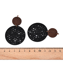 ウッドペンダント  鉄のリング付き  フラットラウンド  ブラック  62~64x41x2mm  穴：5mm&nbsp;FIND-N007-02A-03