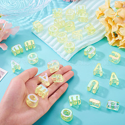 50 個 5 スタイル UV メッキレインボー虹色アクリルビーズ  イニシャルビーズ  アエイオウ  淡黄色  20.5~21x8.5~18x13.5~14mm  穴：6mm  10個/スタイル&nbsp;OACR-TA0004-67B