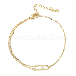 Brass Micro Pave Clear Cubic Zirconia Link Bracelets&nbsp;BJEW-E114-01E-G