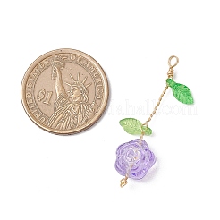 9個透明ガラスペンダント  花  アクリルと銅線を使用  ゴールドカラー  44x18x8mm  穴：4mm&nbsp;PALLOY-JF03971