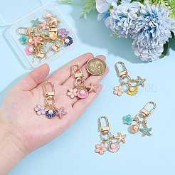 10スタイルの合金エナメルペンダント装飾5個  合金回転式ナスカン付き  花と貝殻とヒトデ  ミックスカラー  52mm  2個/スタイル&nbsp;HJEW-PH02090
